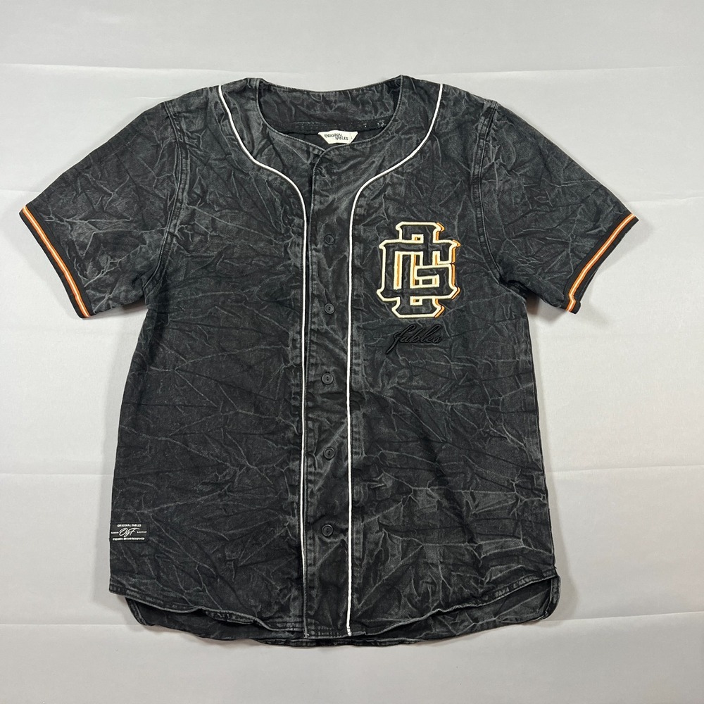 Original Fables Baseball Jersey Mens Large Washed Black OG Denim Button Front